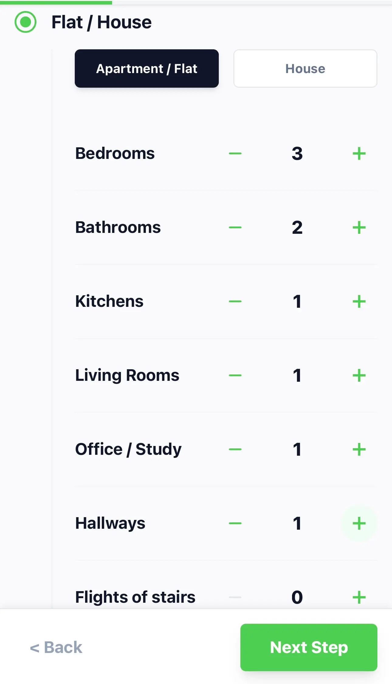cleaners of london booking property size select