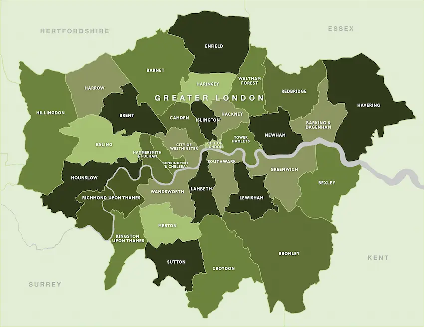 greater london cleaning service areas map