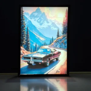 classic 1969 dodge backlit frame – led car wall art