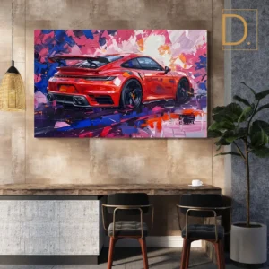 red porsche abstract knife work canvas – car wall art